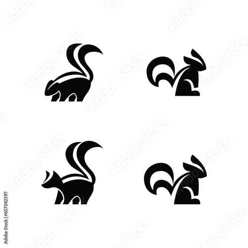 Skunk black white silhouette logo icon design illustration