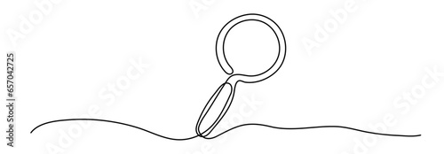 Magnifying Glass shape drawing by continuous line, thin line design vector illustration