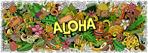 Aloha Hawaii doodle cartoon funny banner