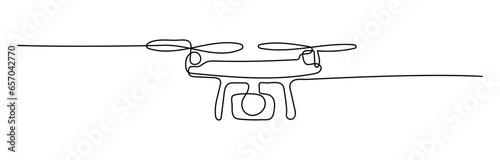Flying Quadrocopter Drone shape drawing by continuous line, thin line design vector illustration