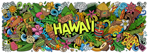 Aloha Hawaii doodle cartoon funny banner