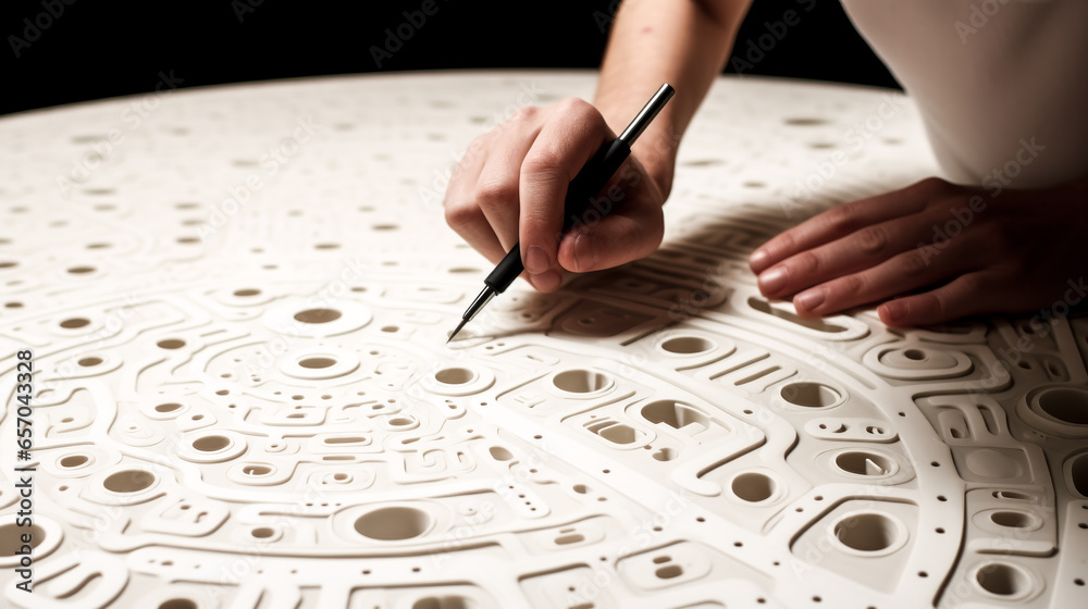 A person creates a stunning piece of braille art in this intricate image. A person creates a stunning piece of braille art in this intricate image.