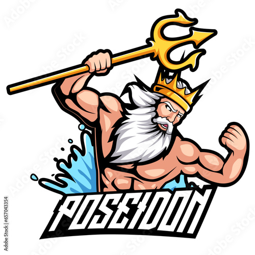 poseidon mascot logo esport gaming. neptune mascot logo illustration.