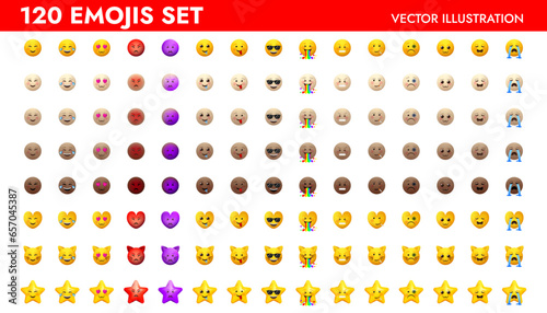 Emoji set vector illustration design. Yellow and different skin colors icons.