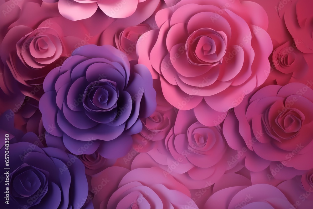 A colorful arrangement of paper flowers in various shades of pink and purple A colorful arrangement of paper flowers in various shades of pink and purple