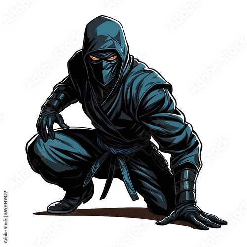 Stealthy ninja character in martial arts attire isolated on a white background