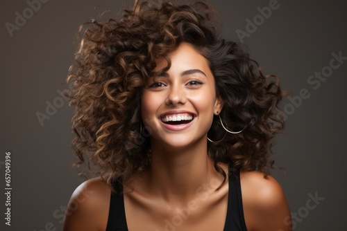 beautiful curly smiling brunette girl portrait