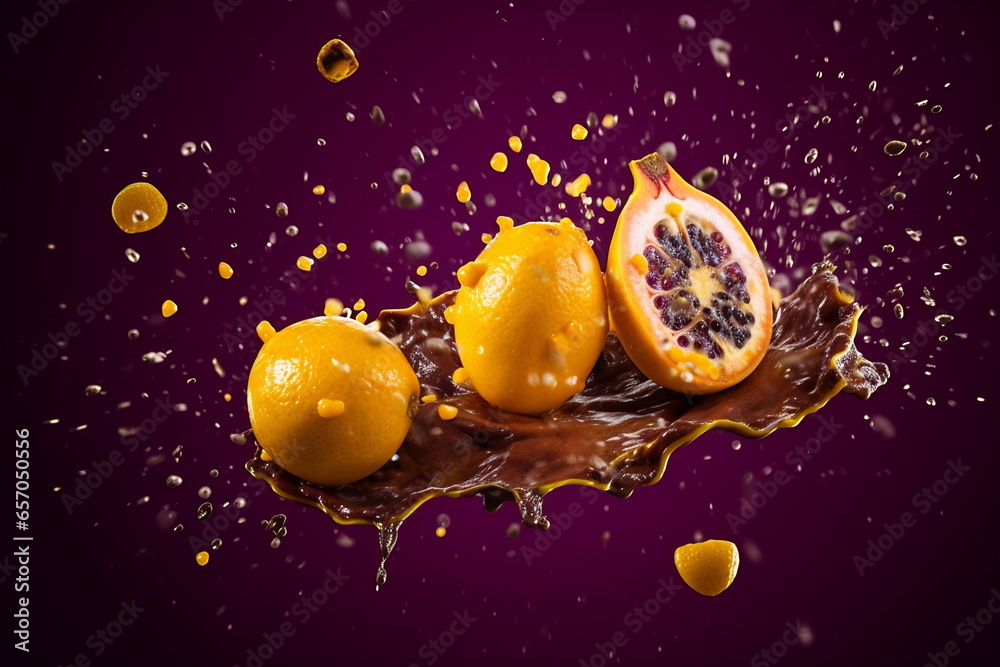 Fototapeta premium Fresh passionfruit in a splash of water