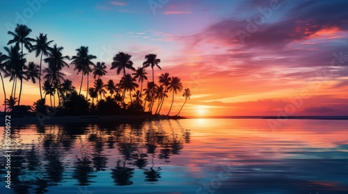 Blurred sunset with silhouettes of palm trees
