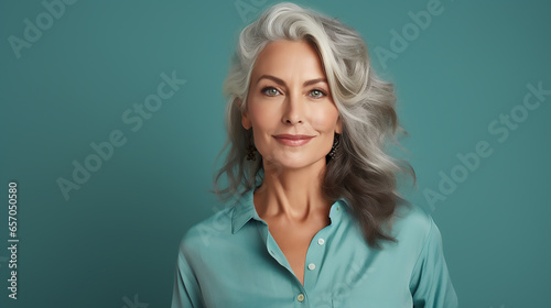 middle-aged woman with gray hair in a light blouse