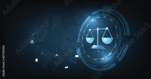 Internet law on a Dark Blue background. Cyber Law as digital legal services Labor law, Lawyer.