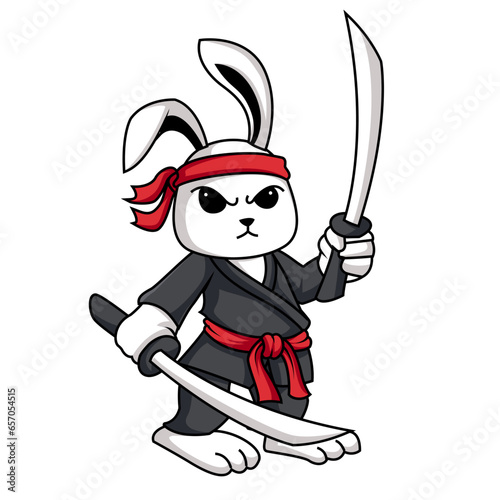 Vector illustration of standing cute bunny ninja