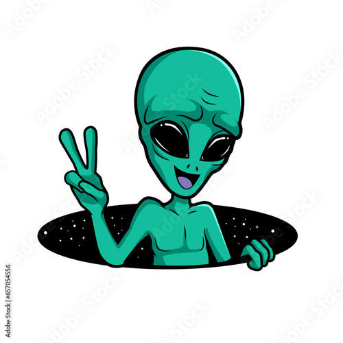 Funny Green Alien cartoon characters