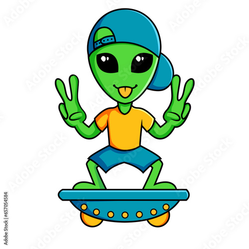 Alien skate and ufo vector illustration