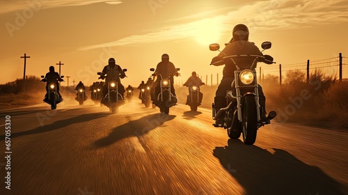 Group of cruiser-chopper motorcycle riders