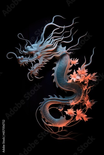profile of a Chinese dragons head in the dark