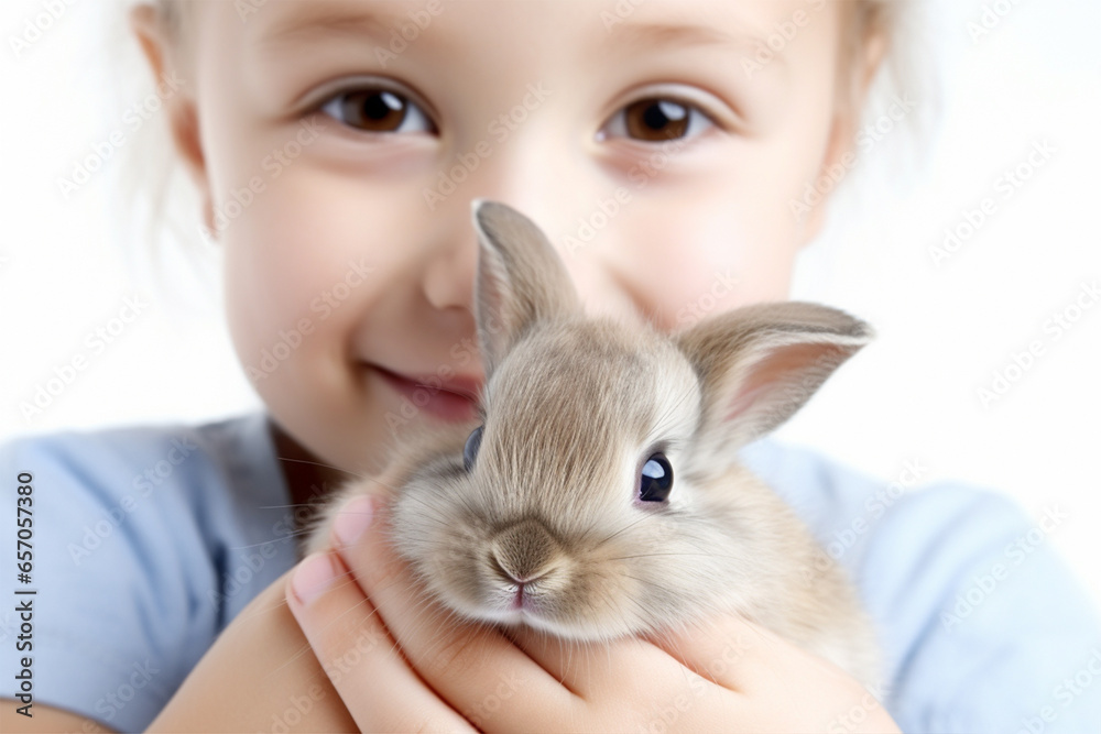 Portrait of a happy little girl with a rabbit Portrait of a happy little girl with a rabbit