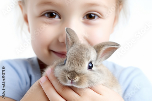 Portrait of a happy little girl with a rabbit © Tetiana Kasatkina