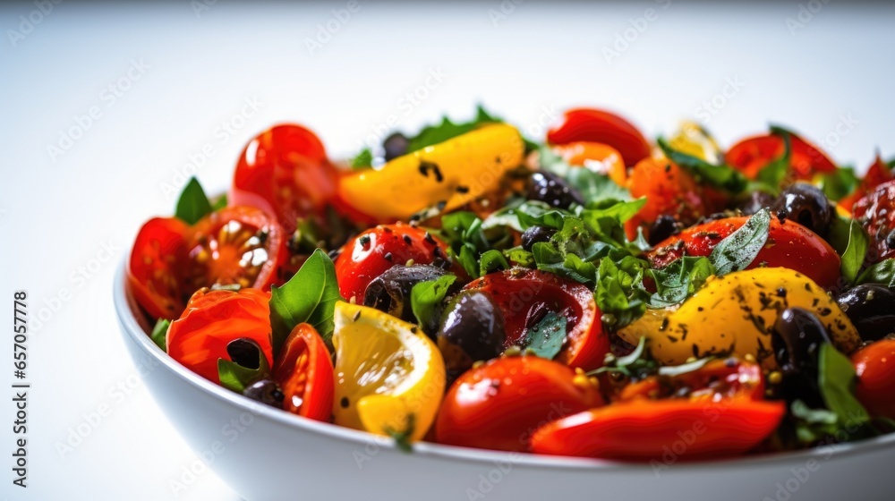 Salad of cherry tomatoes with parsley and olive oil on white background Salad of cherry tomatoes with parsley and olive oil on white background