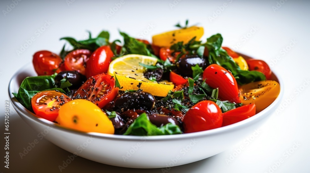 Fresh vegetable salad with tomato, onion and parsley in a bowl