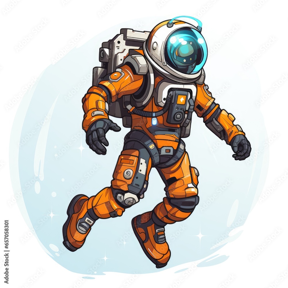 Intrepid space explorer character in a sci-fi story in cartoon style isolated on a white background Intrepid space explorer character in a sci-fi story in cartoon style isolated on a white background