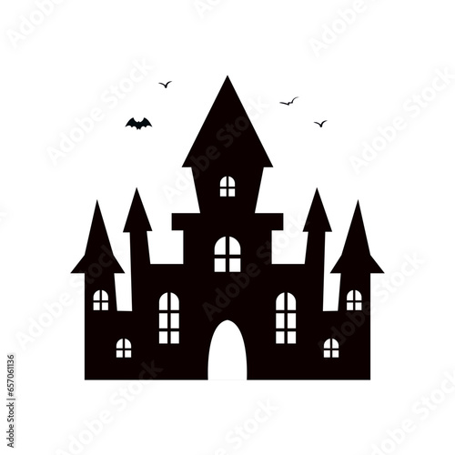 Halloween castle icon. Horror house building castle. Isolated vector illustration. 