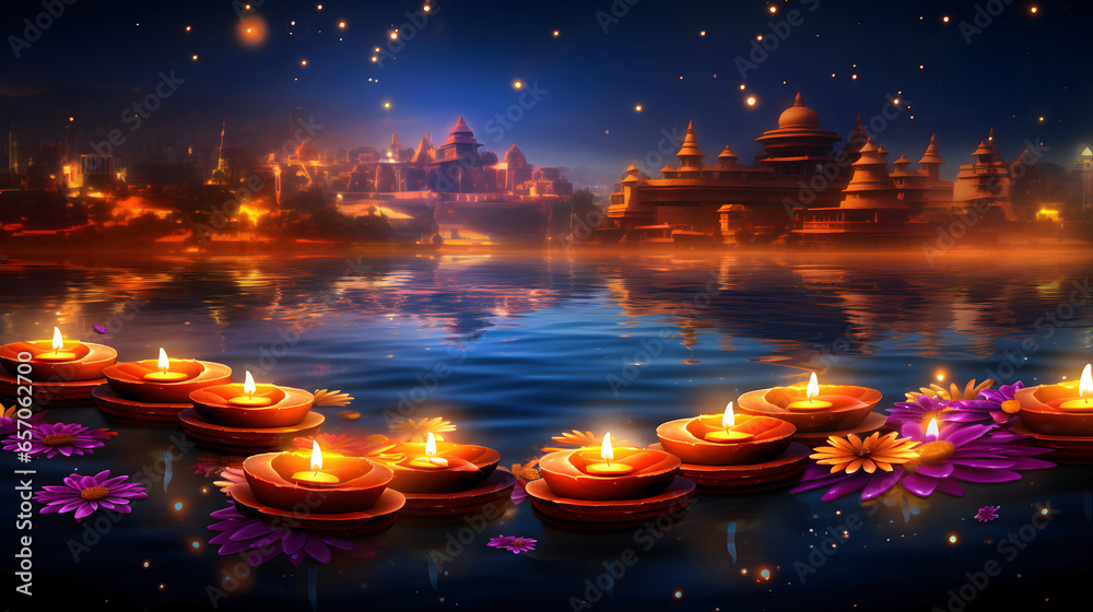 Fototapeta premium Diwali Lights - Festive of India - Festival of Lights - Generated by AI