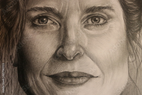 Face of woman. Pencil art Drawing. Detals of face. Close Up. 
