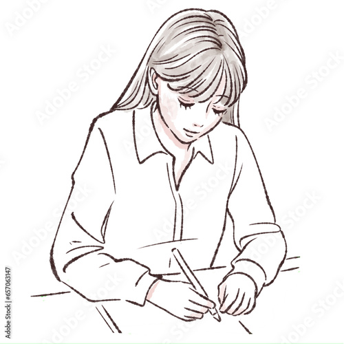 書く女性のイラスト素材