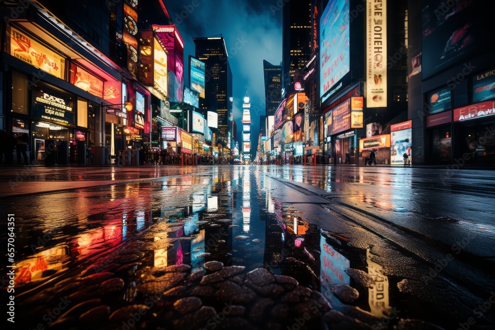 Bustling Times Square At Night, Generative AI - obrazy, fototapety, plakaty 