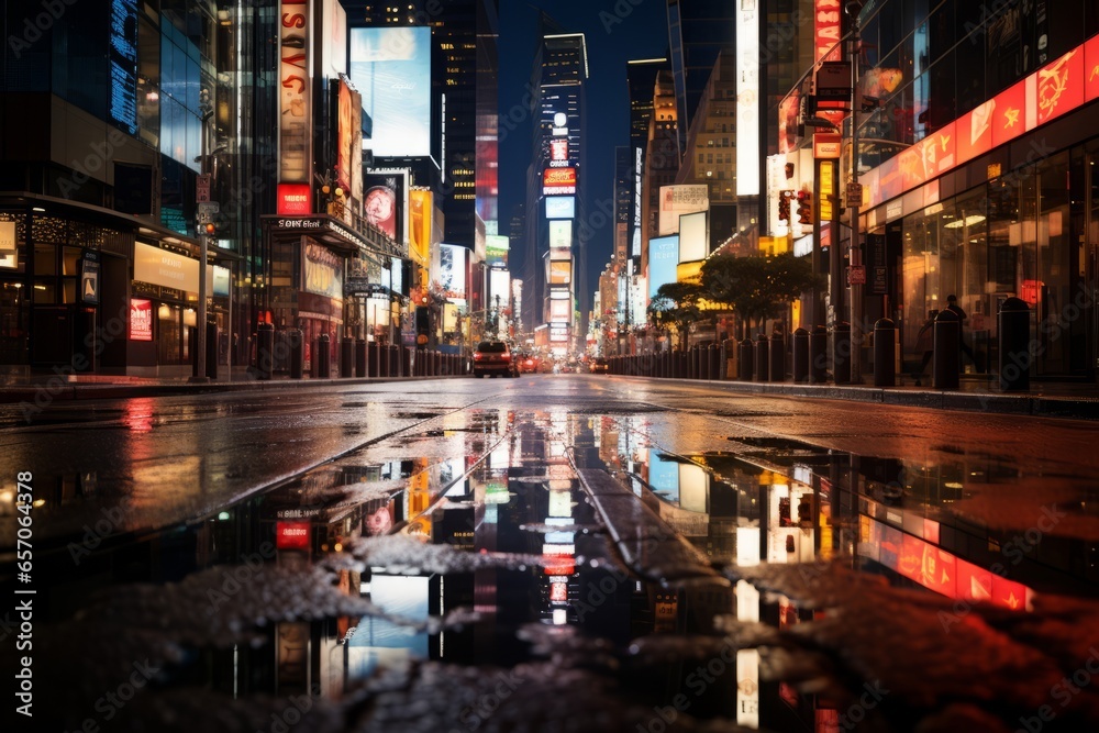 Bustling Times Square At Night, Generative AI Bustling Times Square At Night, Generative AI