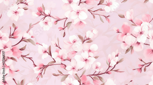 Pink delicate background cherry flowers pattern.