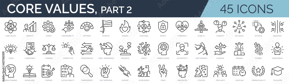 Φωτογραφία Set of 45 outline icons related to core values