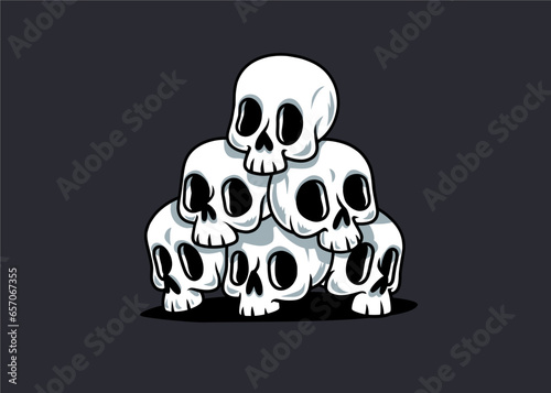 Stacked Skulls Cute Vintage Retro Cartoon Vector Illustration 