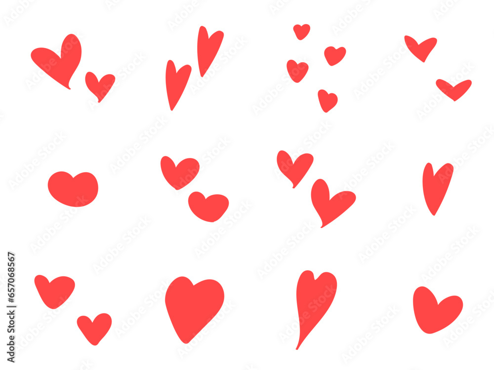Cute hand drawn heart illustration set on a white background..  Vector illustration heart icons.