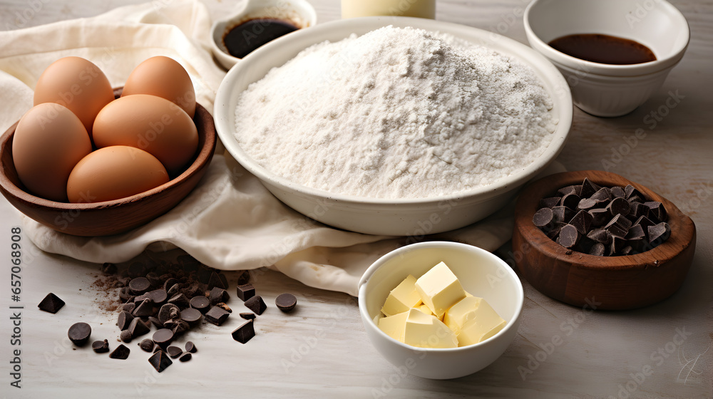 ingrédient pour la préparation de pâtisseries dans des bols ingrédient pour la préparation de pâtisseries dans des bols