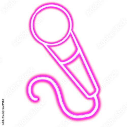 microphone glowing desktop icon, neon podcast sticker, neon recording studio figure, glowing figure, neon geometrical figures 