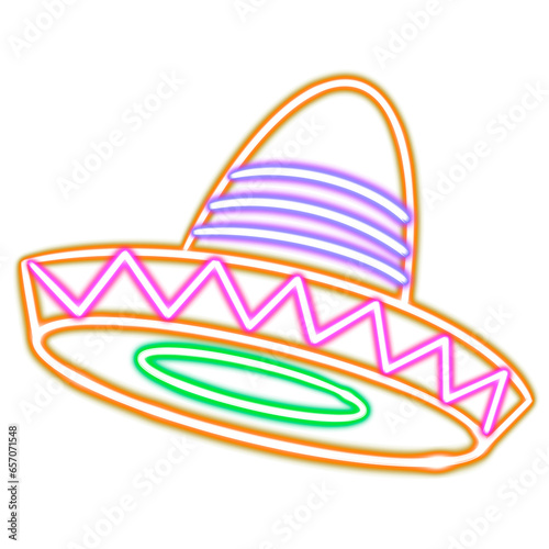 mexican sombrero hat png glowing desktop icon, Sombrero neon sticker, neon figure, glowing figure, neon geometrical figures 