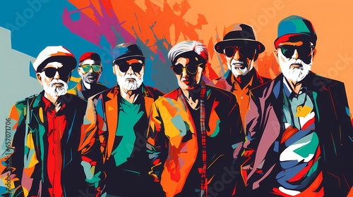 Obraz na płótnie Illustration of a group of seniors dressed in colorful clothes, support of older people for the LGBT community, equality for all w salonie