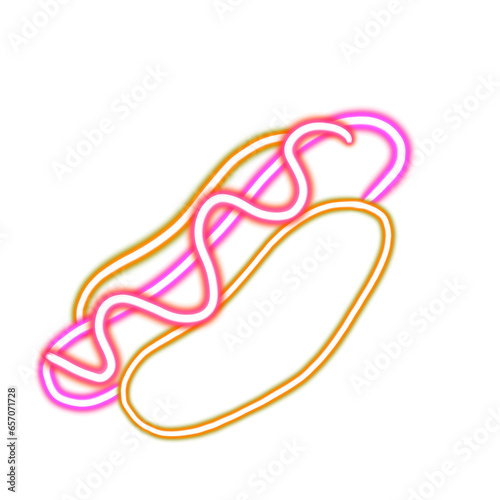 hot dog with sausage glowing desktop png icon, hot dog neon sticker, neon figure, glowing figure, neon geometrical figures 