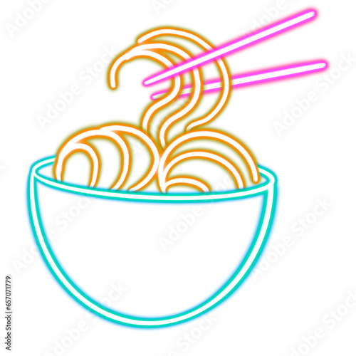 neon noodles png glowing desktop icon, noodle soup neon sticker, neon bowl of noodles and chinese sticks figure, glowing figure, neon geometrical figures 