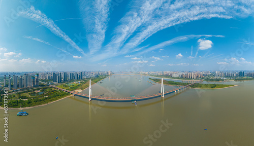 Wuhan River Beach and Yangtze River Bridge scenery