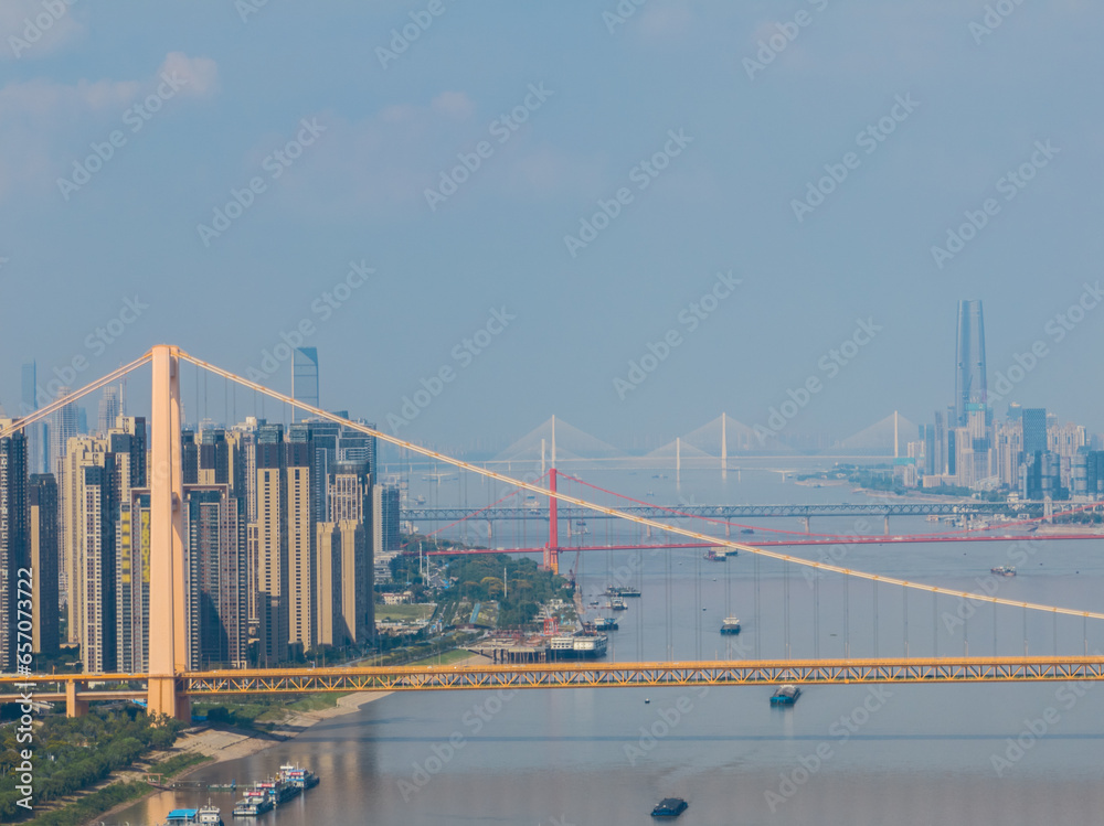Obraz premium Wuhan River Beach and Yangtze River Bridge scenery
