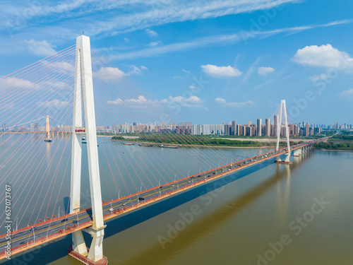 Wuhan River Beach and Yangtze River Bridge scenery photo