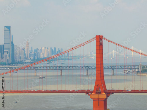 Wuhan River Beach and Yangtze River Bridge scenery photo