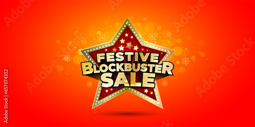 Sparkle Background with Festive Blockbuster Sale text and star. Vector Background and logo design.