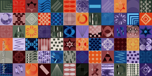 a set of geometric patterns on a background of different shades harmonizing with each other