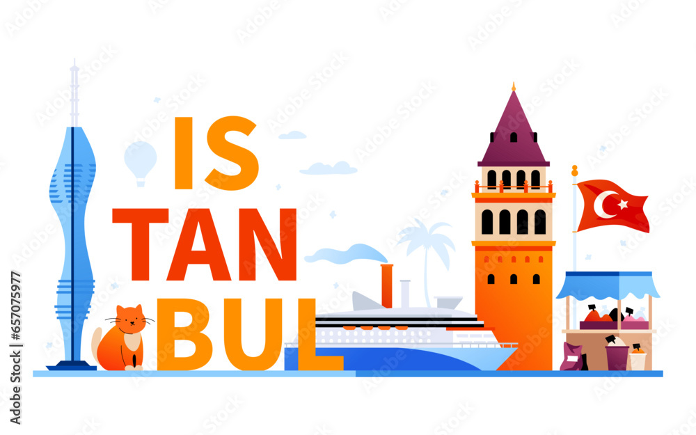Welcome to Istanbul - modern colored vector illustration