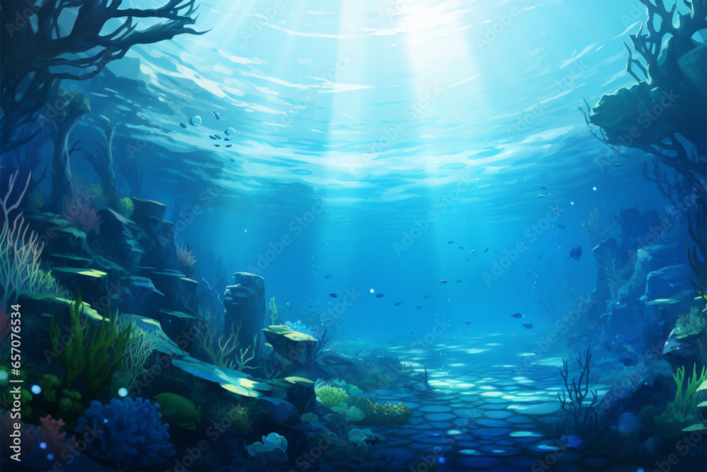 anime style background, beautiful underwater scenery