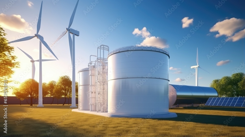 Hydrogen energy storage tank for clean electricity generation Solar energy and wind turbines